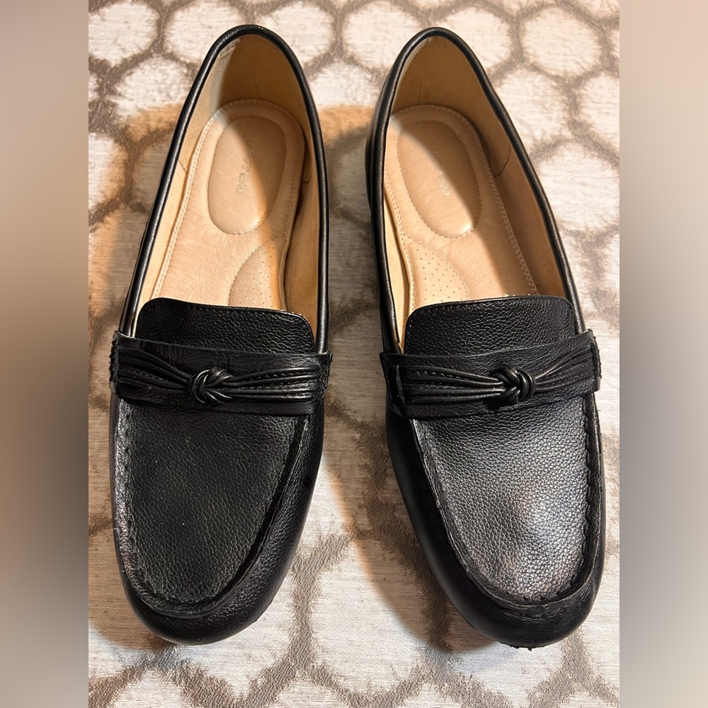 Lands' End Black Leather Loafers 11B
